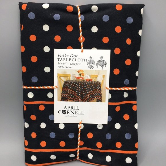 April Cornell Polka Dot Orange Gray Black Tablecloth 54" Square Cotton Fall - Picture 2 of 5